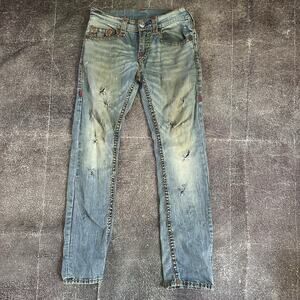 Women's True Religion Billie Distressed Straight Light Blue Denim Jeans Sz 29